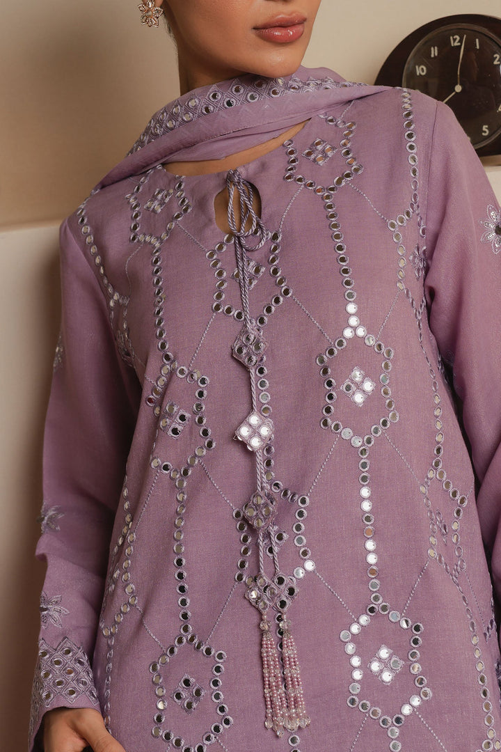 Cross Stitch - Amethyst Shimmer Fancy Yarn Suit For Women - Purple - 3 Piece
