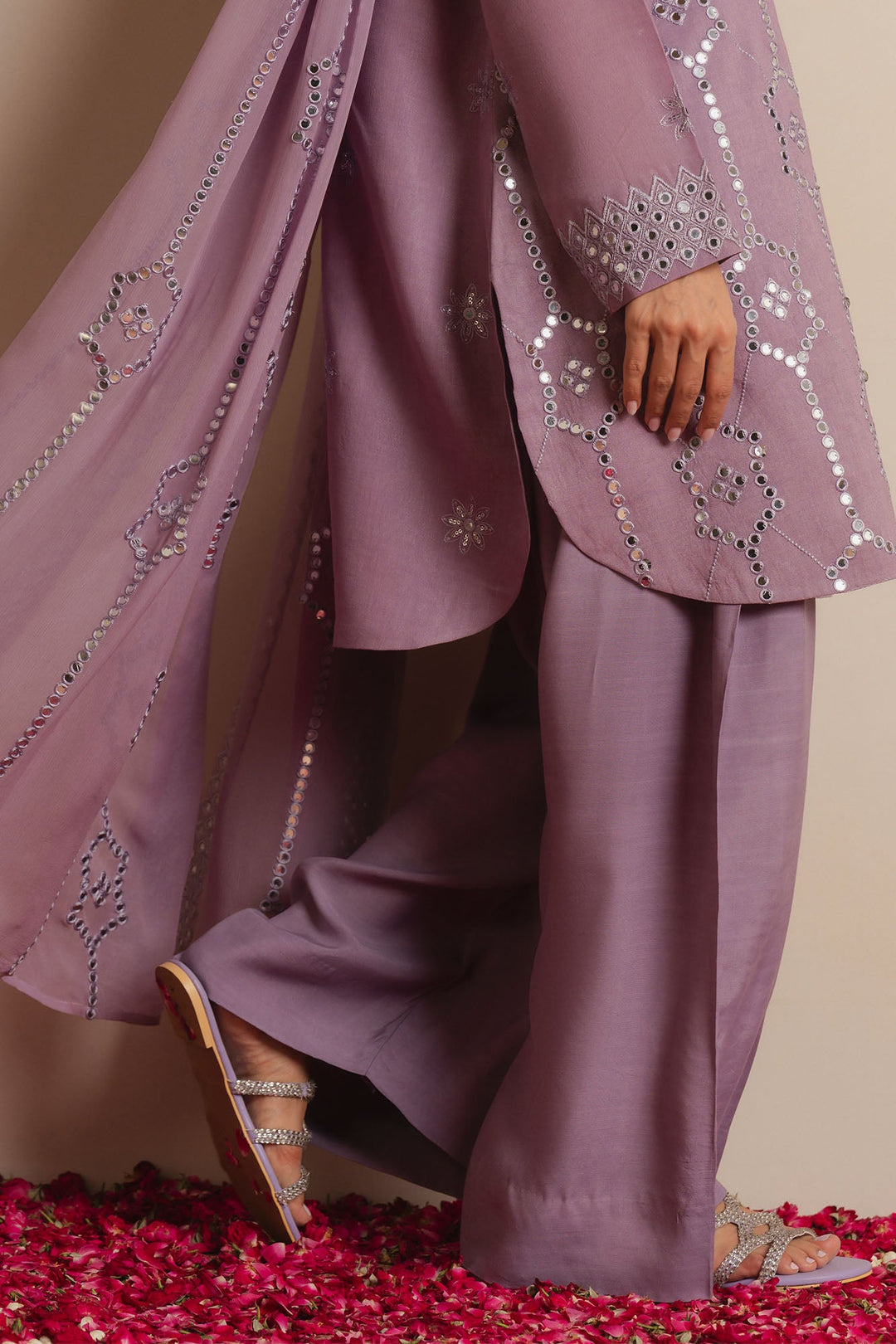 Cross Stitch - Amethyst Shimmer Fancy Yarn Suit For Women - Purple - 3 Piece