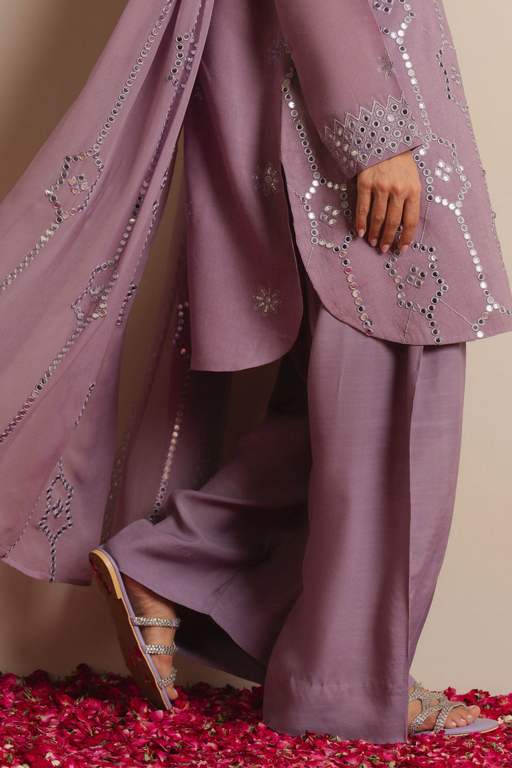 Cross Stitch - Amethyst Shimmer Fancy Yarn Suit For Women - Purple - 3 Piece