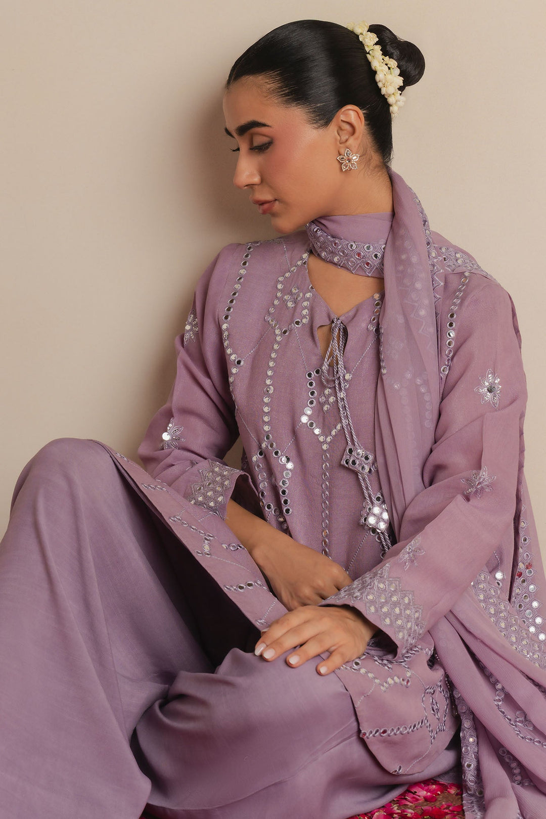 Cross Stitch - Amethyst Shimmer Fancy Yarn Suit For Women - Purple - 3 Piece