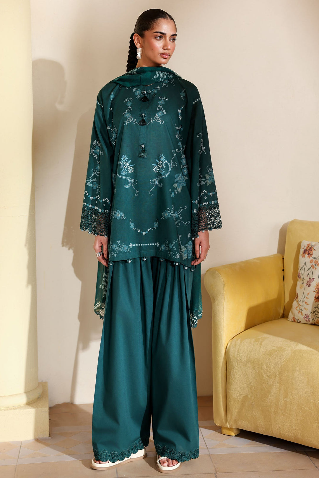 Cross Stitch - Aqua Luxe Printed Lawn Unstitch Suit For Women - 3 Piece
