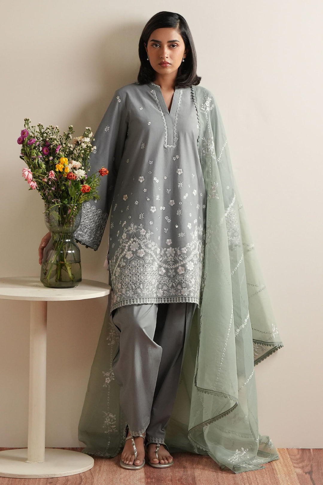 Cross Stitch - Aqua Reverie Embroidered Lawn Unstitch Suit For Women - 3 Piece