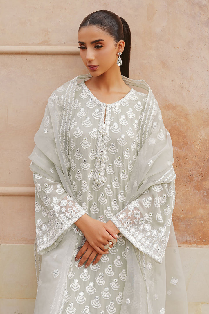 Cross Stitch - Aqua Sparkle Chiffon Suit For Women - Green - 3 Piece