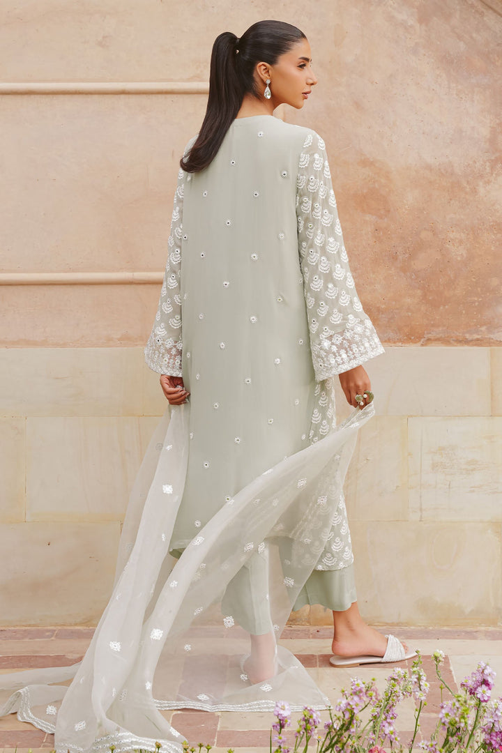 Cross Stitch - Aqua Sparkle Chiffon Suit For Women - Green - 3 Piece