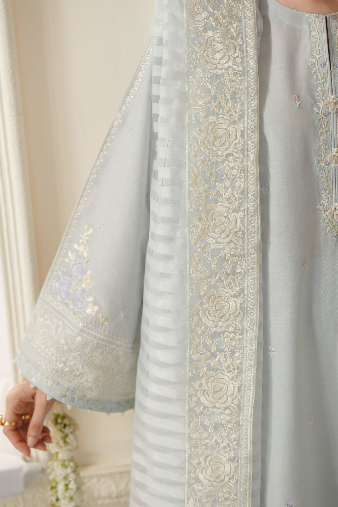 Cross Stitch - Aqua Whisper Lawn Embroidered Suit For Women - 3 Piece