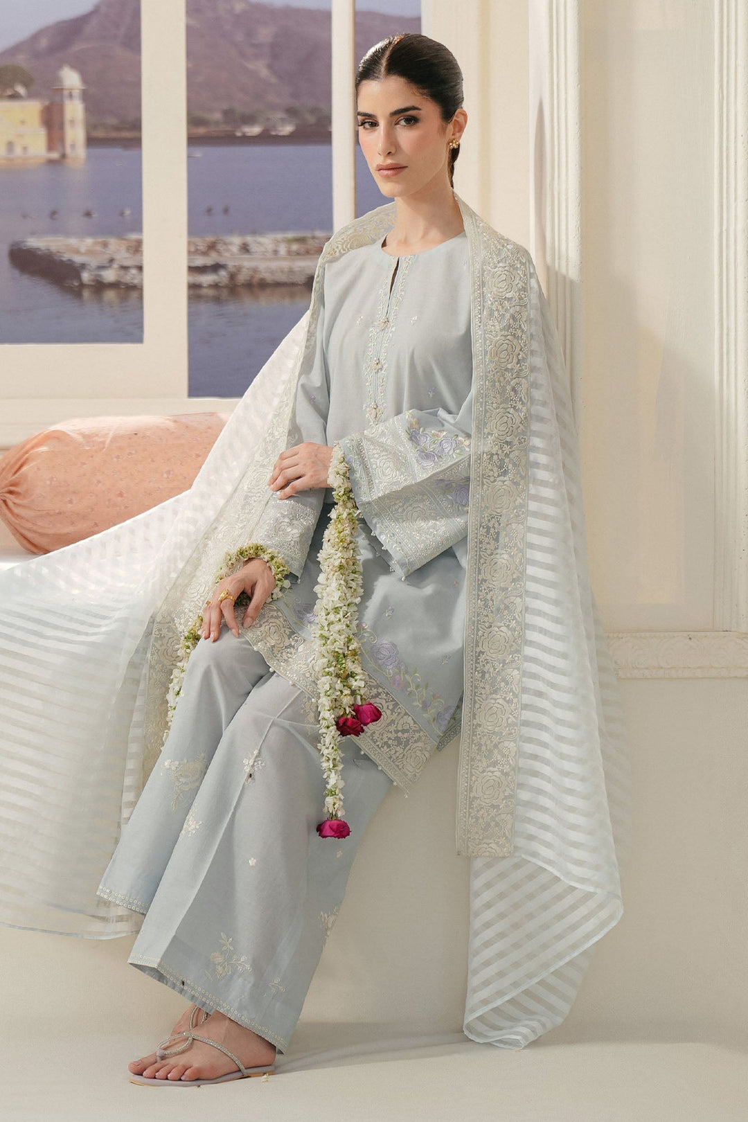 Cross Stitch - Aqua Whisper Lawn Embroidered Suit For Women - 3 Piece