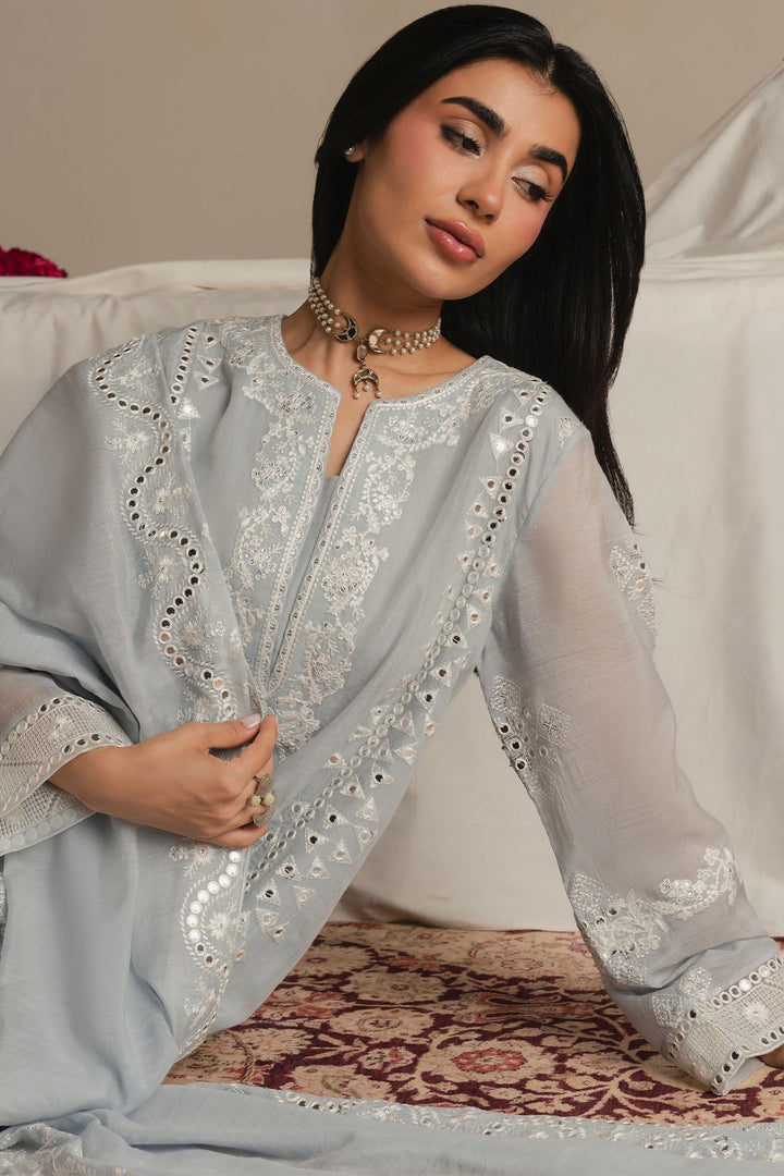 Cross Stitch - Arctic Frost Silk Suit For Women - Blue - 3 Piece