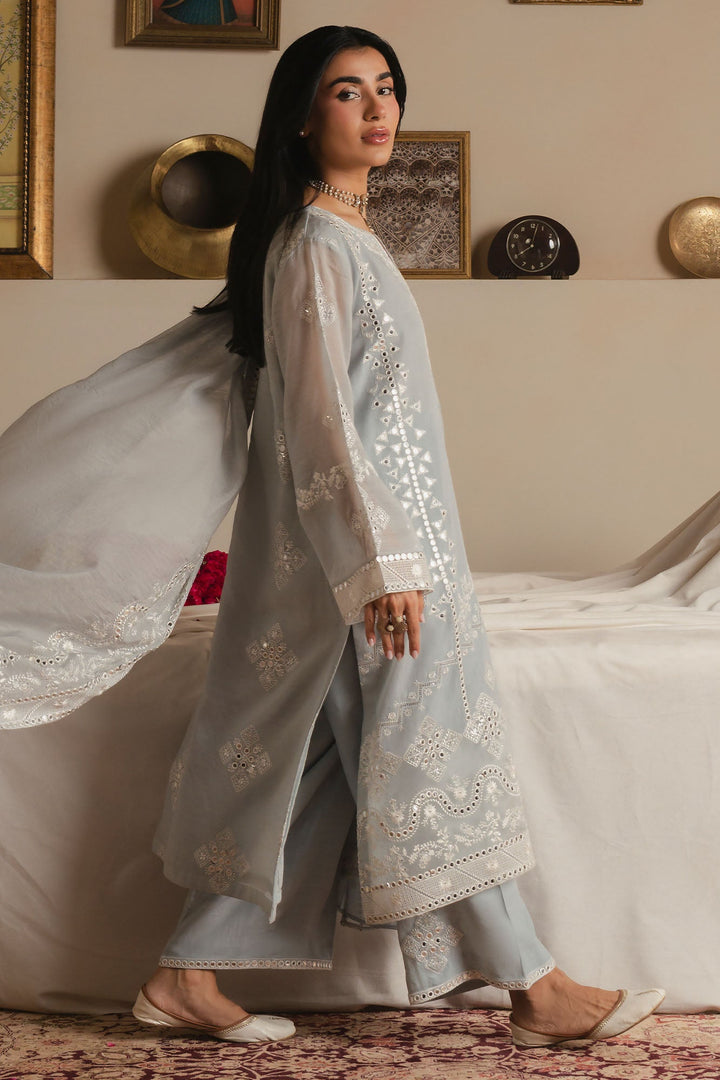 Cross Stitch - Arctic Frost Silk Suit For Women - Blue - 3 Piece