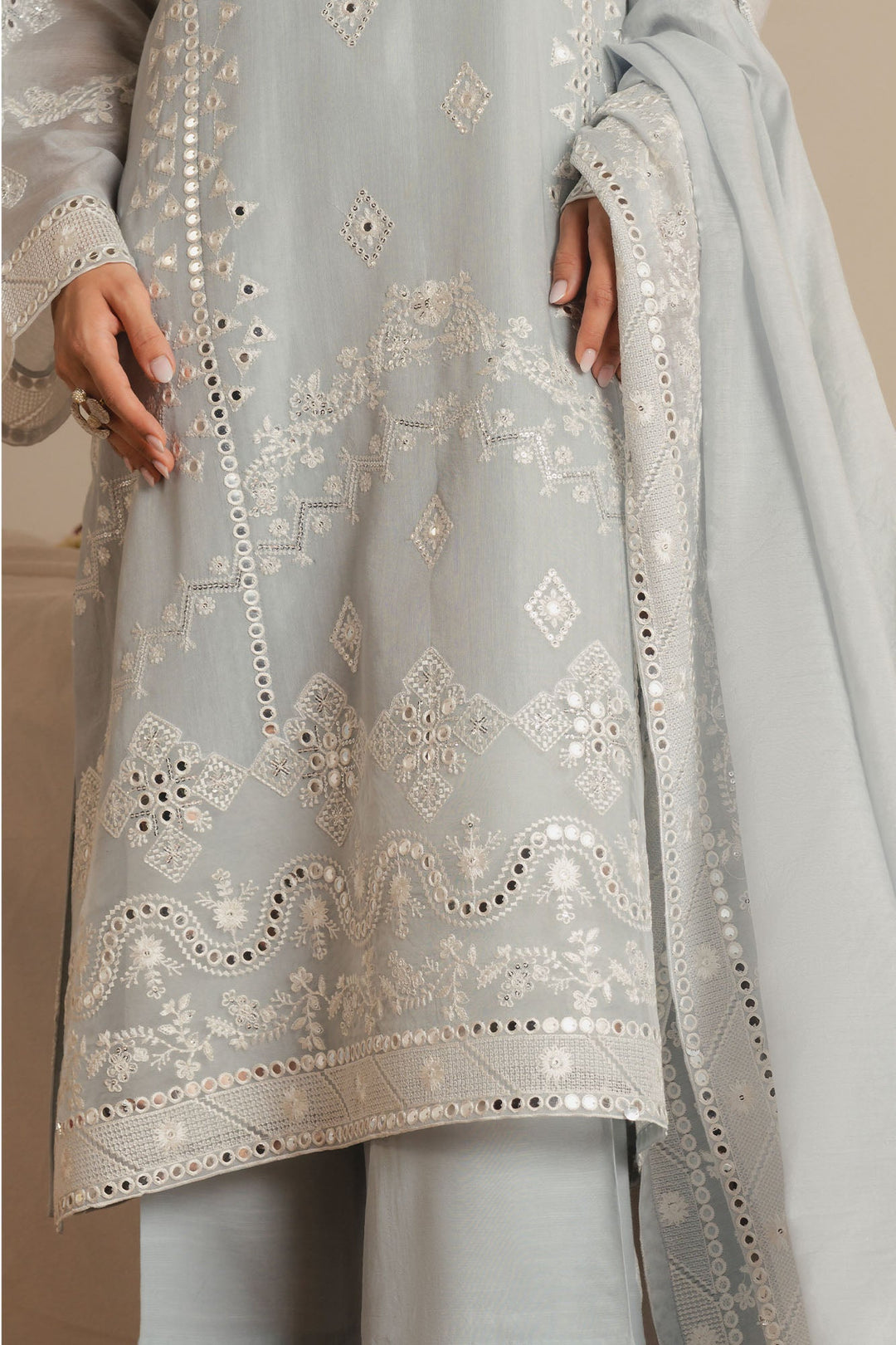 Cross Stitch - Arctic Frost Silk Suit For Women - Blue - 3 Piece