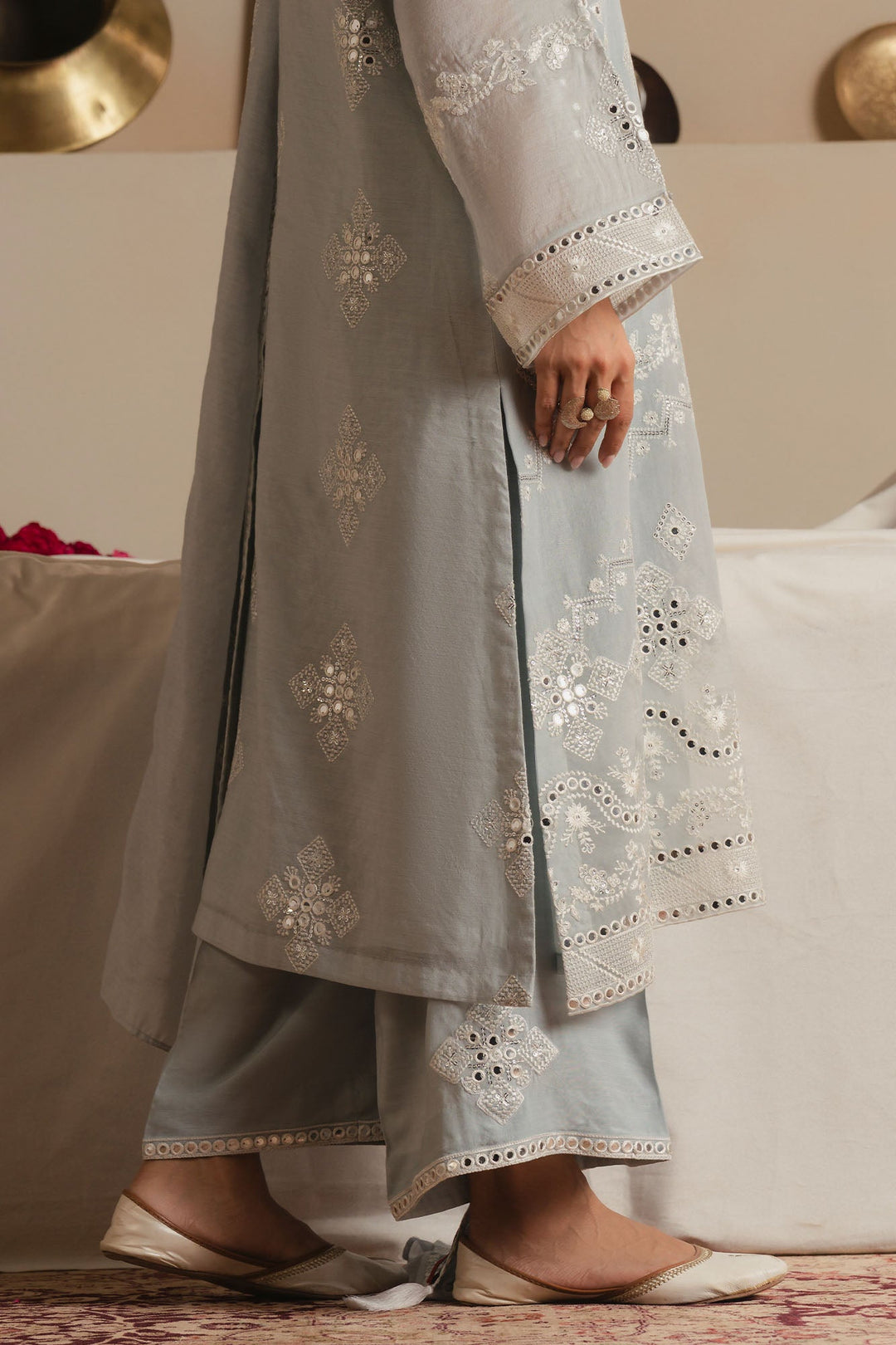 Cross Stitch - Arctic Frost Silk Suit For Women - Blue - 3 Piece