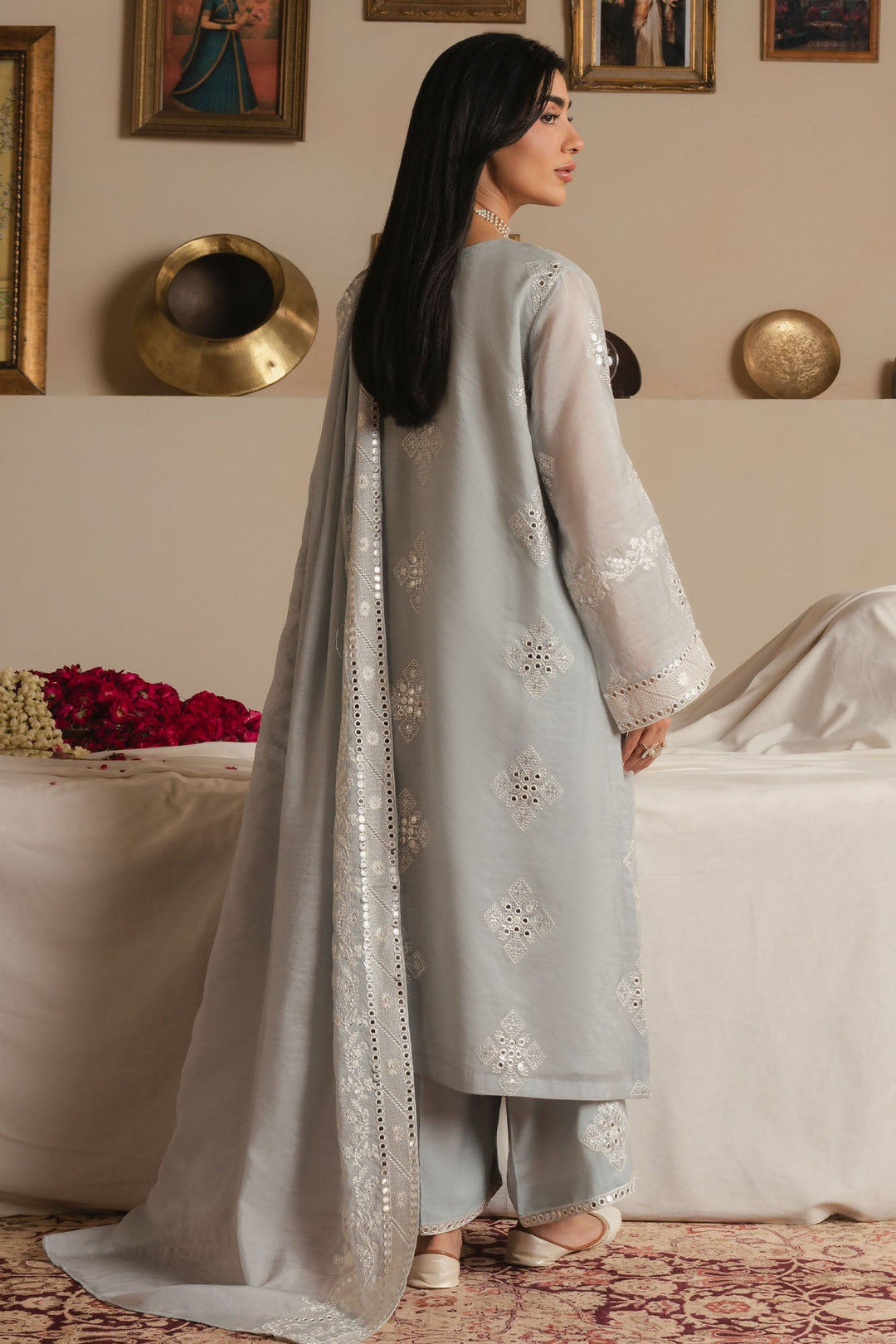 Cross Stitch - Arctic Frost Silk Suit For Women - Blue - 3 Piece