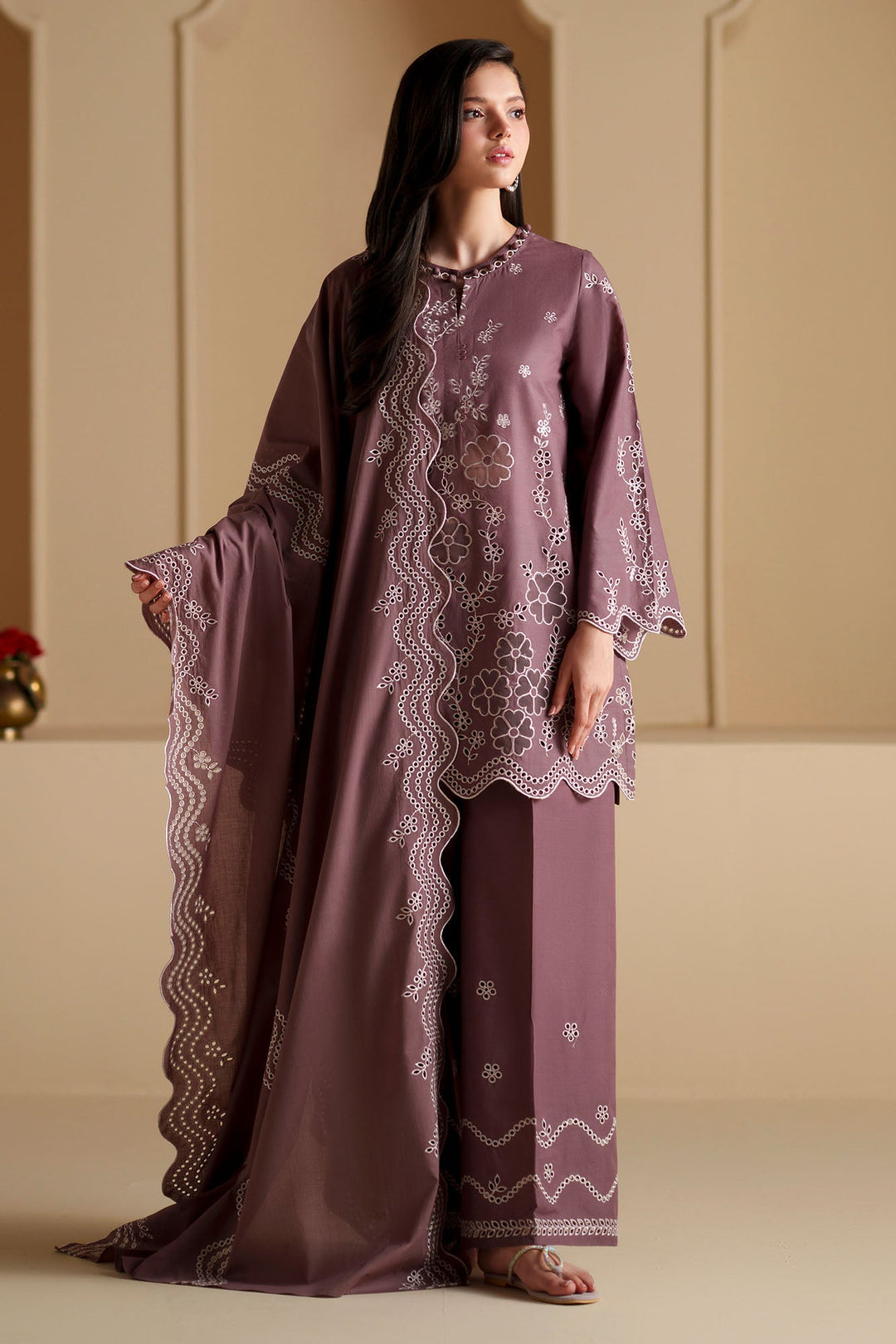 Cross Stitch - Ash Plum Chikankari Lawn Suit For Women - 3 Piece
