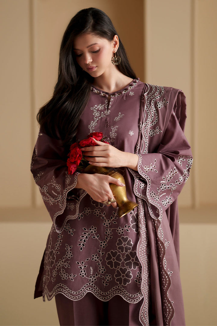 Cross Stitch - Ash Plum Chikankari Lawn Suit For Women - 3 Piece