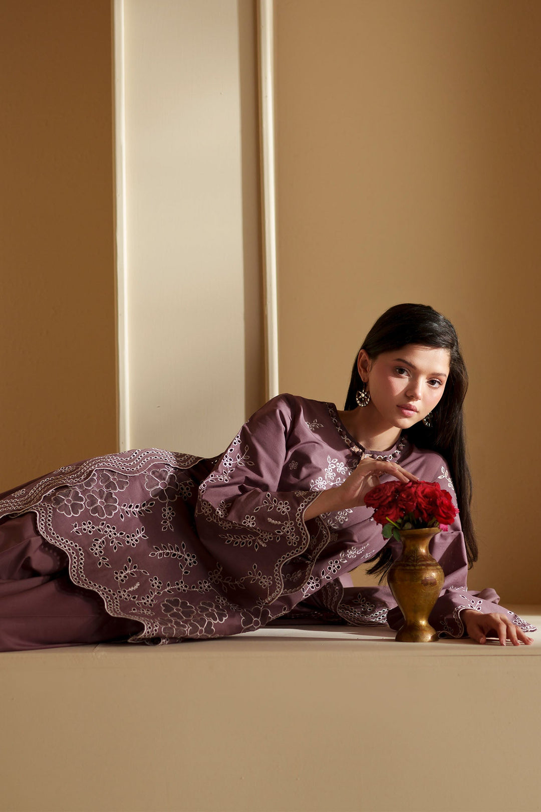 Cross Stitch - Ash Plum Chikankari Lawn Suit For Women - 3 Piece