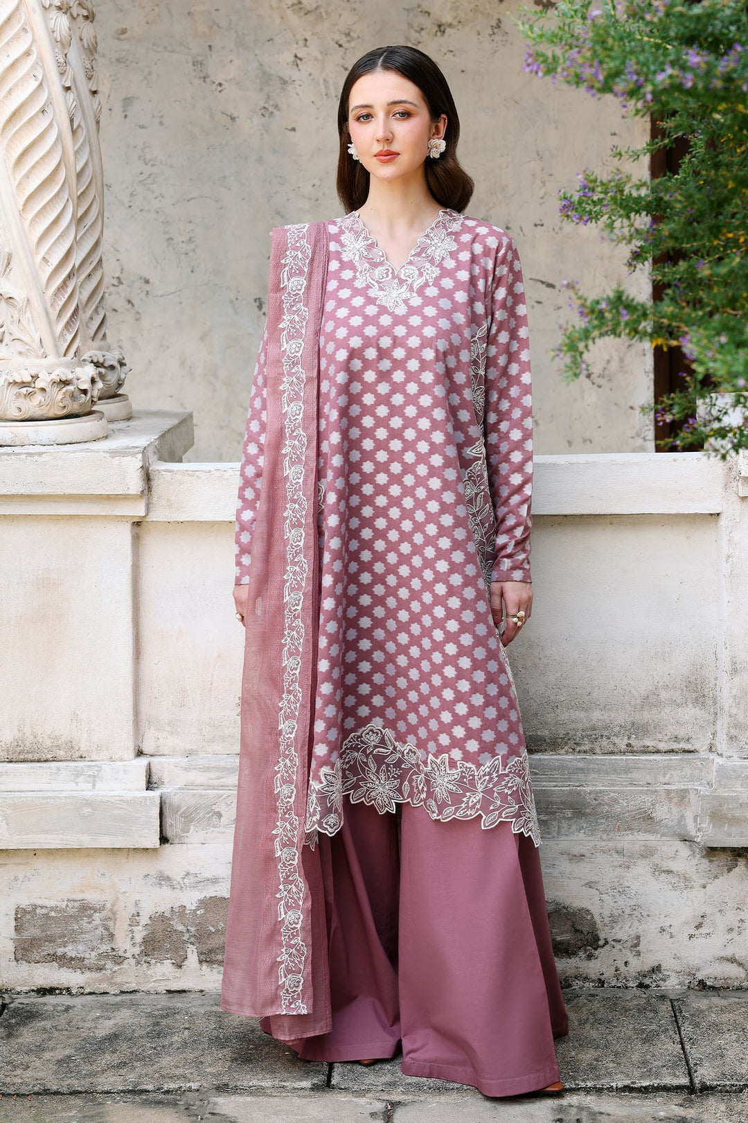 Cross Stitch - Ash Rose Cotton Unstitch Suit For Women - 3 Piece