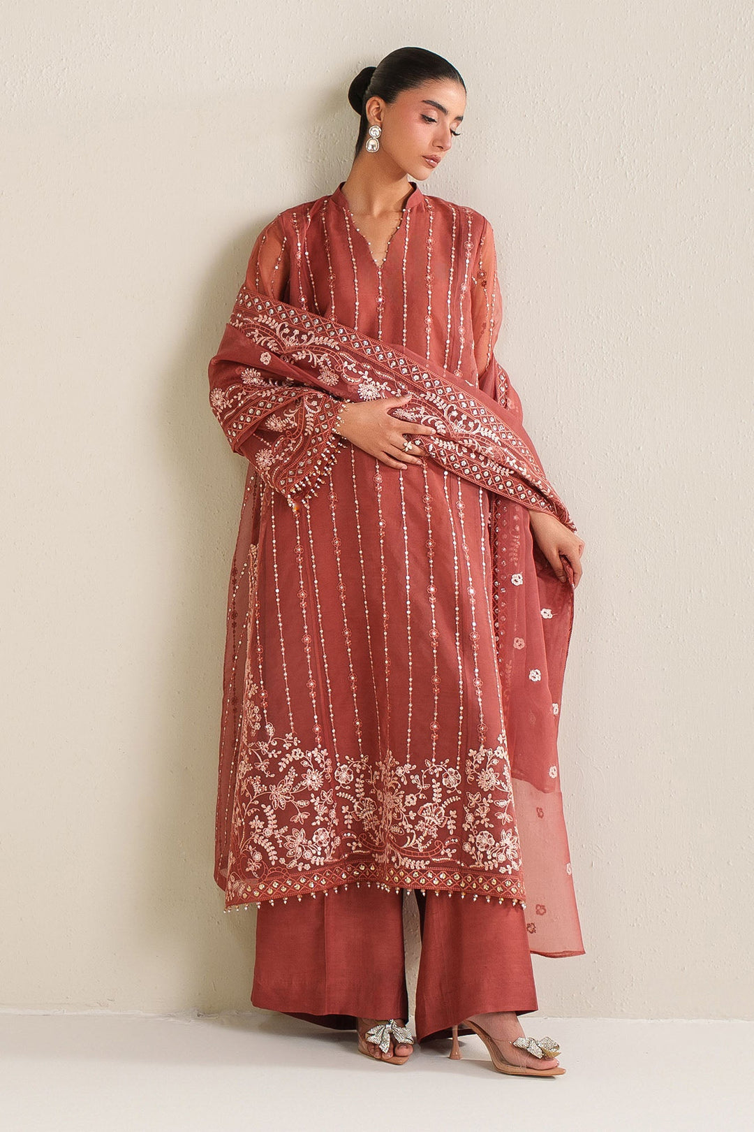 Cross Stitch - Autumn Bloom Organza Unstitch Suit For Women - 4 Piece