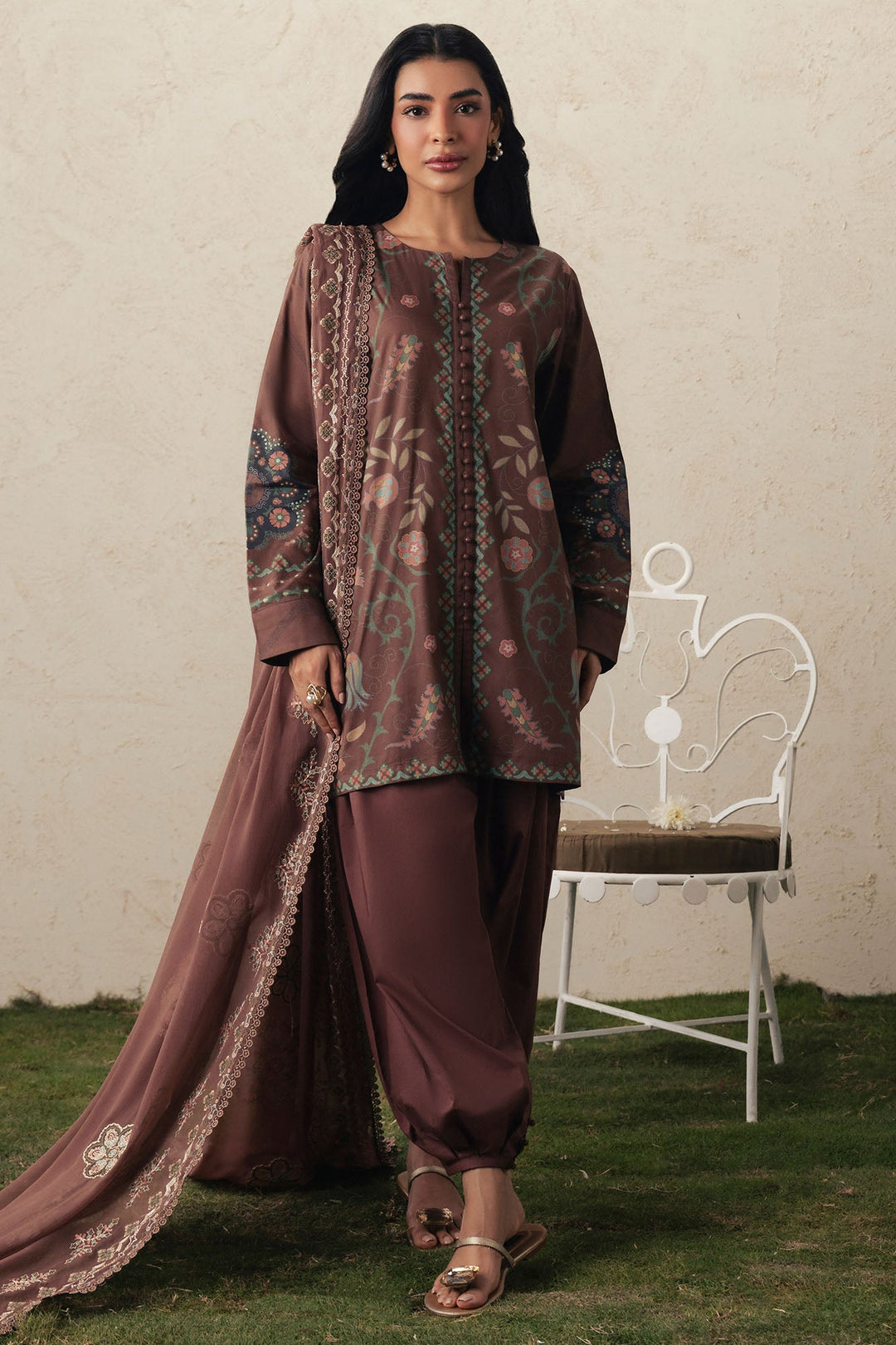 Cross Stitch BRUNETTE GLAM Unstitched Brown 3 Piece