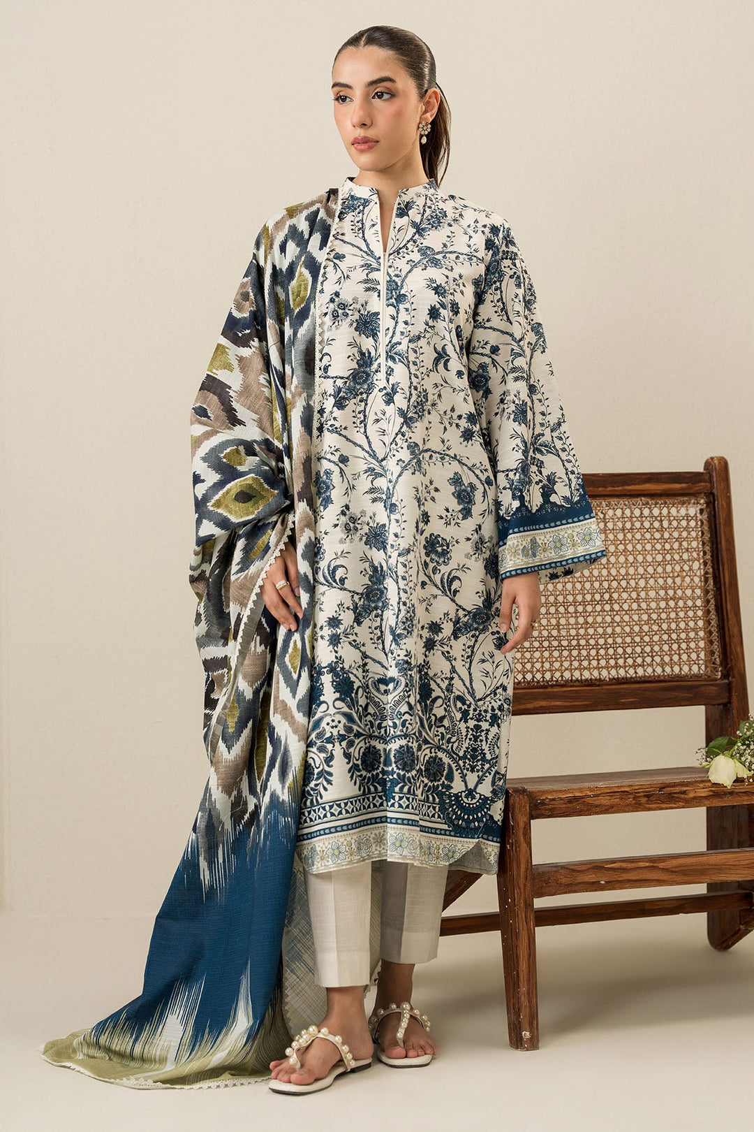 Cross Stitch - Beige Verve - 3 Piece -  Khaddar Printed Suit - Unstitch