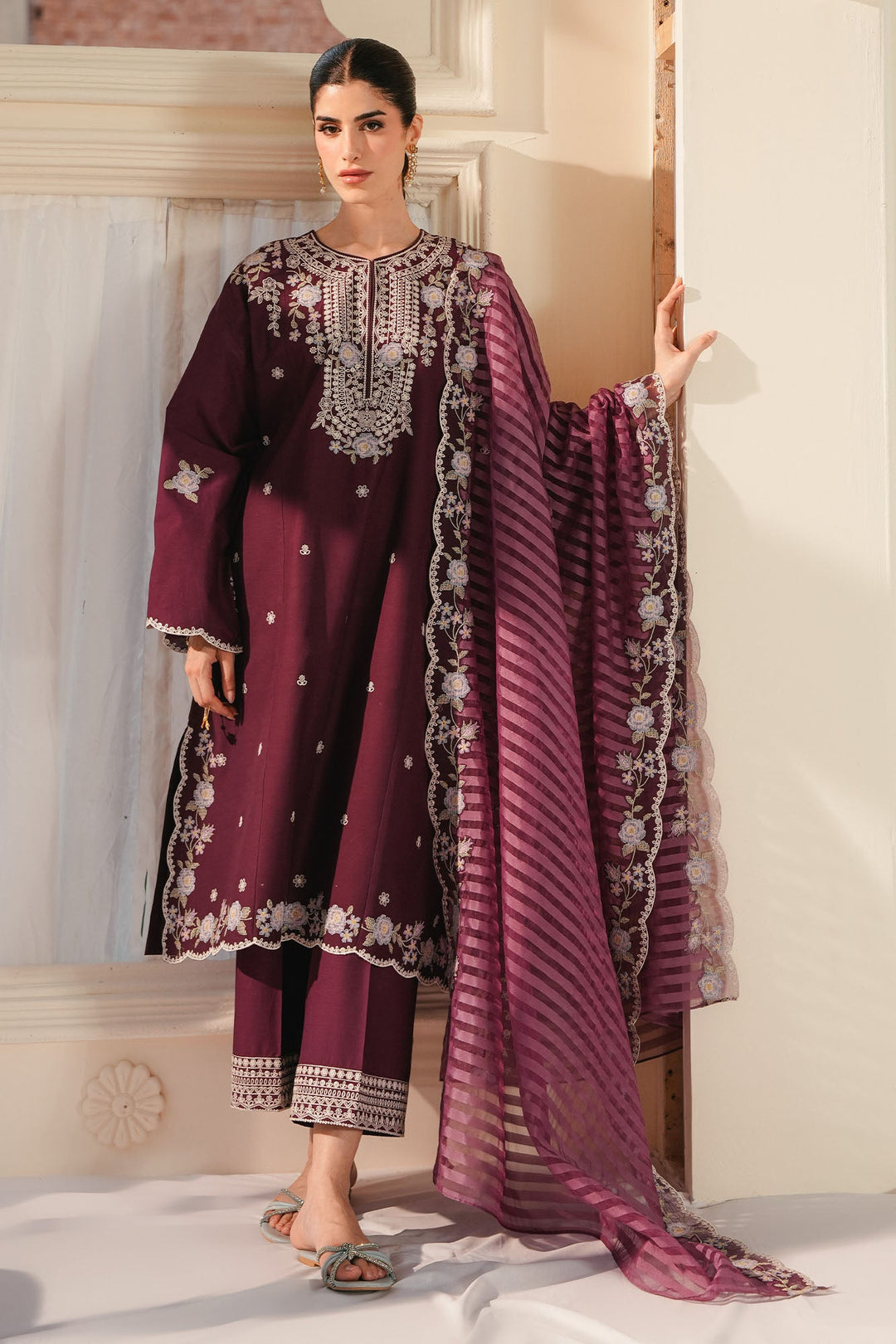 Cross Stitch - Berry Mist Lawn Embroidered Suit For Women - 3 Piece