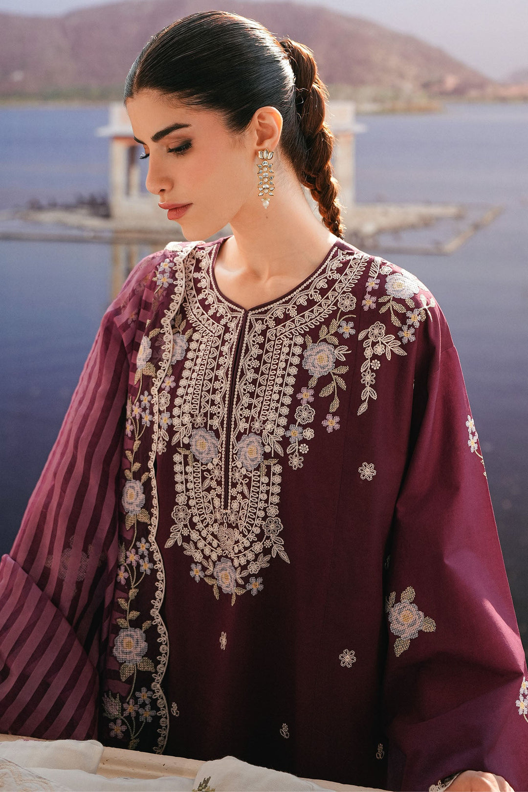 Cross Stitch - Berry Mist Lawn Embroidered Suit For Women - 3 Piece