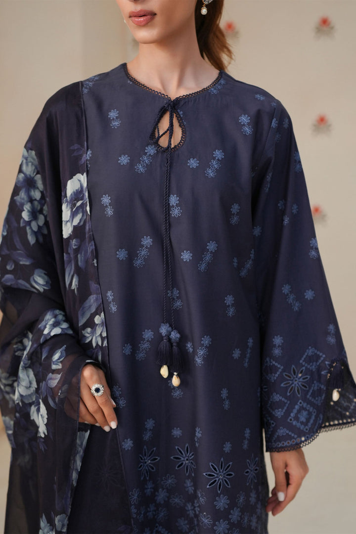 Cross Stitch - Blue Floret Chikankari Lawn Unstitch Suit For Women - 3 Piece