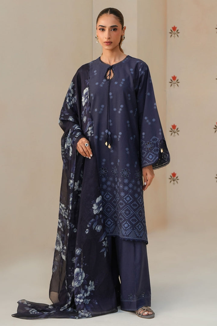 Cross Stitch - Blue Floret Chikankari Lawn Unstitch Suit For Women - 3 Piece