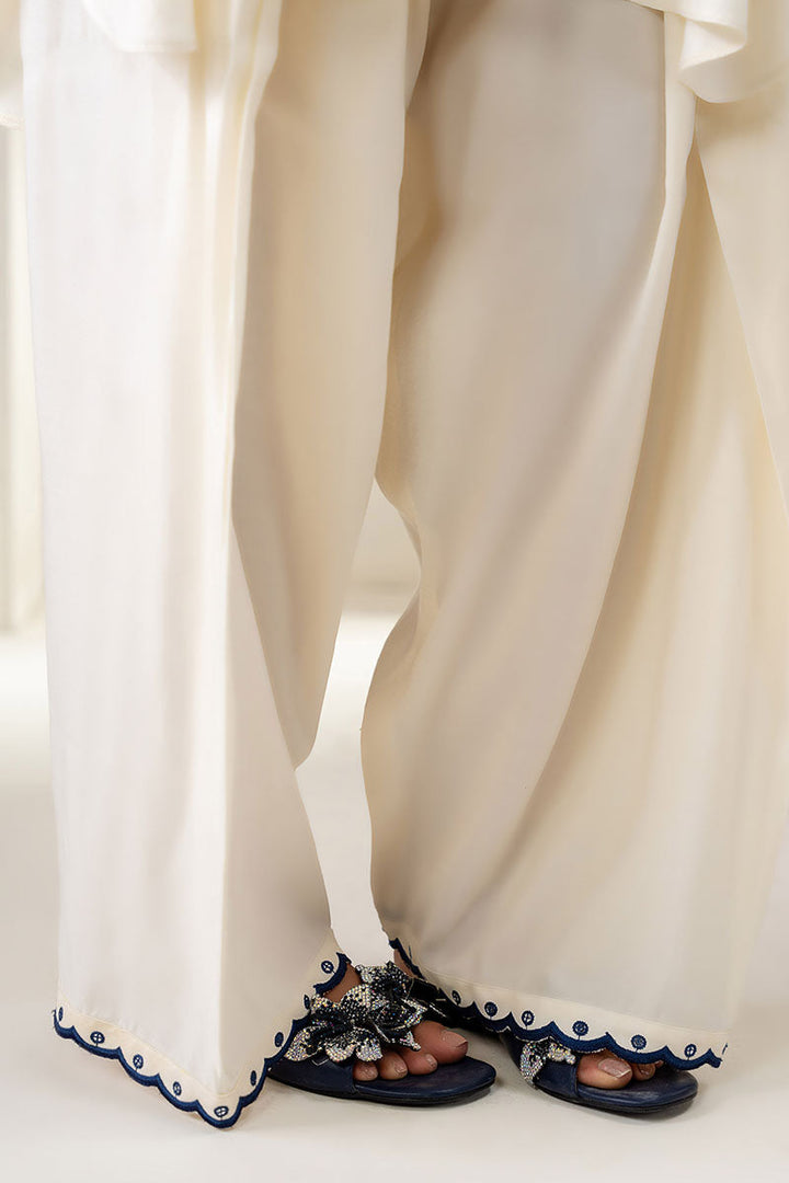 Cross Stitch - Blue Wave Linen Suit For Women - White - 2 Piece