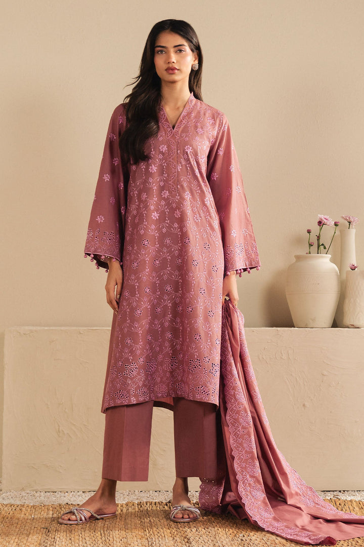 Cross Stitch - Blush Embrace Cambric Suit For Women - Pink - 3 Piece