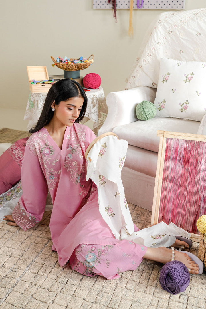 Cross Stitch - Blush Thread Cambric Suit For Women - Pink - 2 Piece