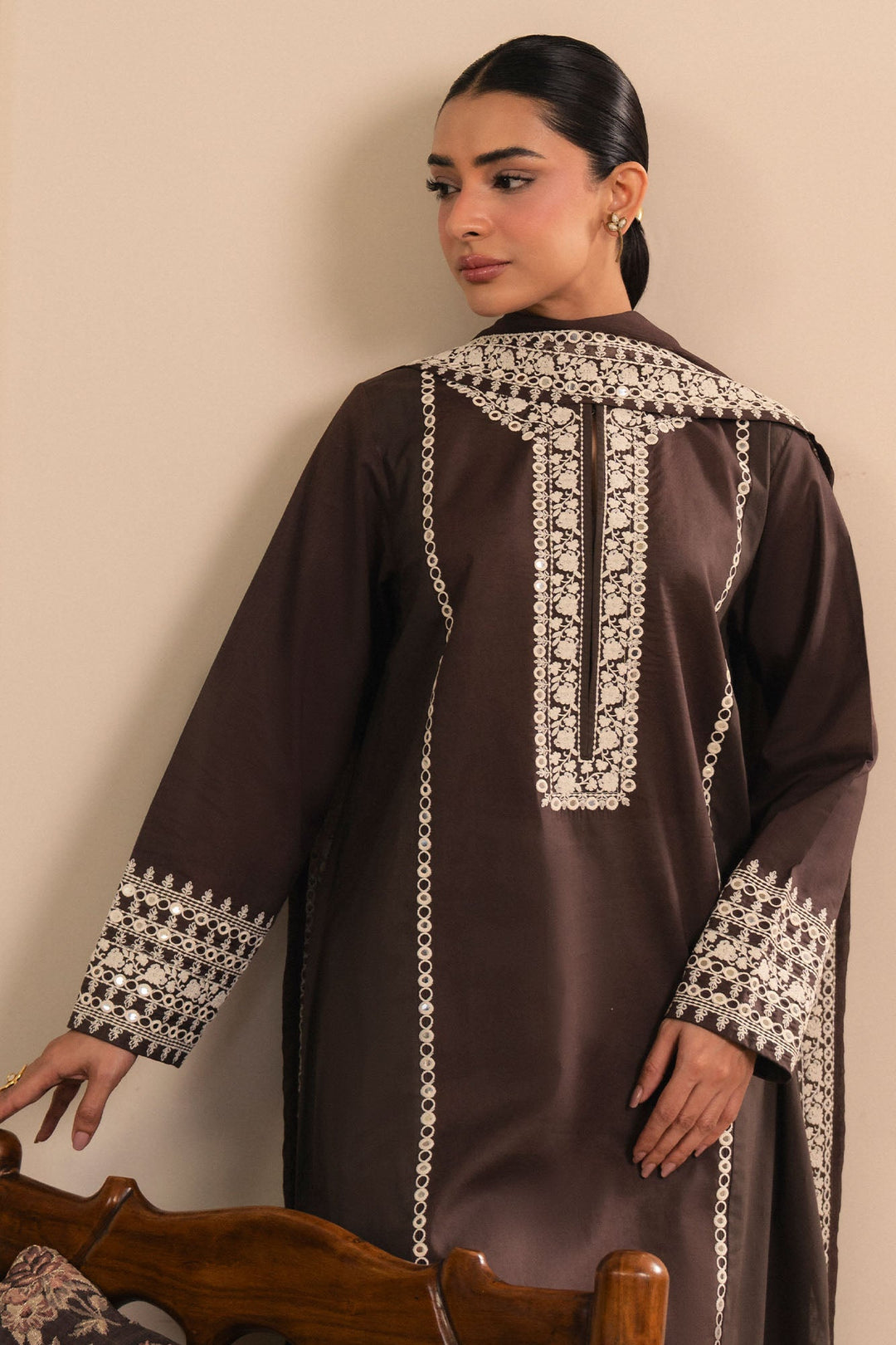 Cross Stitch - Brownie Cambric Suit For Women - Brown - 2 Piece