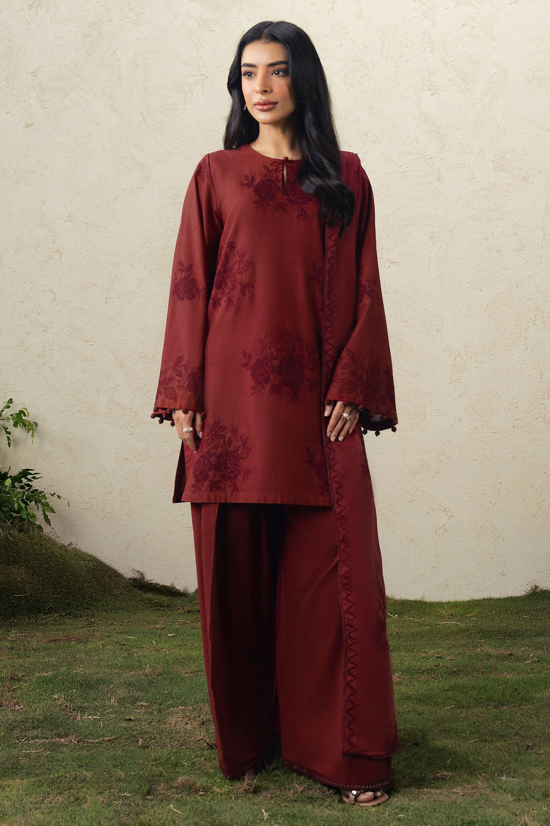 Cross Stitch CRIMSON BLOOM Unstitched Maroon 3 Piece