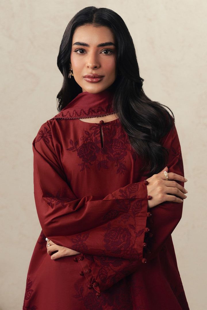 Cross Stitch CRIMSON BLOOM Unstitched Maroon 3 Piece