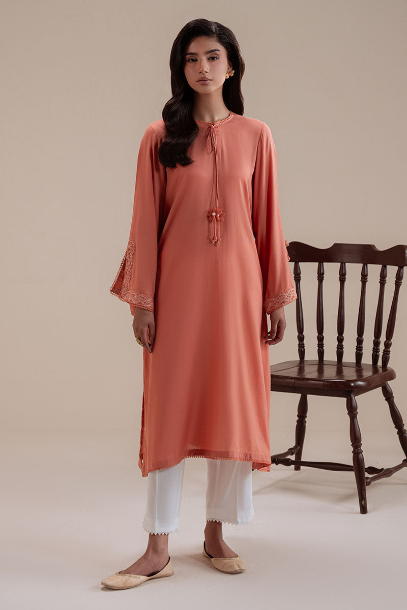 Cross Stitch - Caramel Glow Dyed Lawn Shirt For Women - Orange - 1 Piece