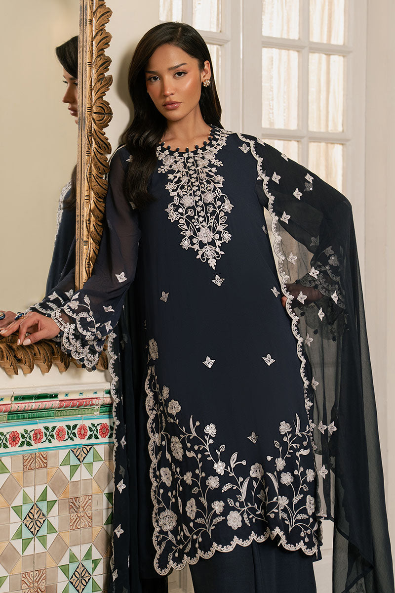 Cross Stitch - Cerulean Stitch Chiffon Suit For Women - Blue - 3 Piece
