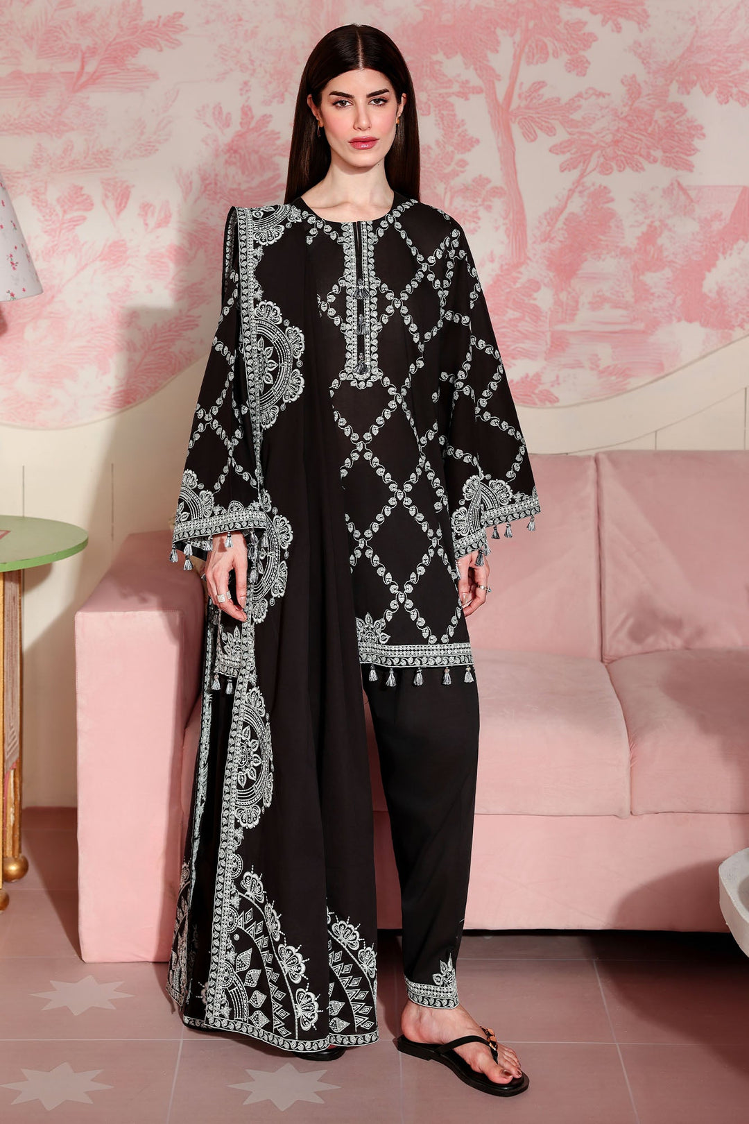 Cross Stitch - Charcoal Charm Printed Lawn Unstitch Suit For Women - 3 Piece