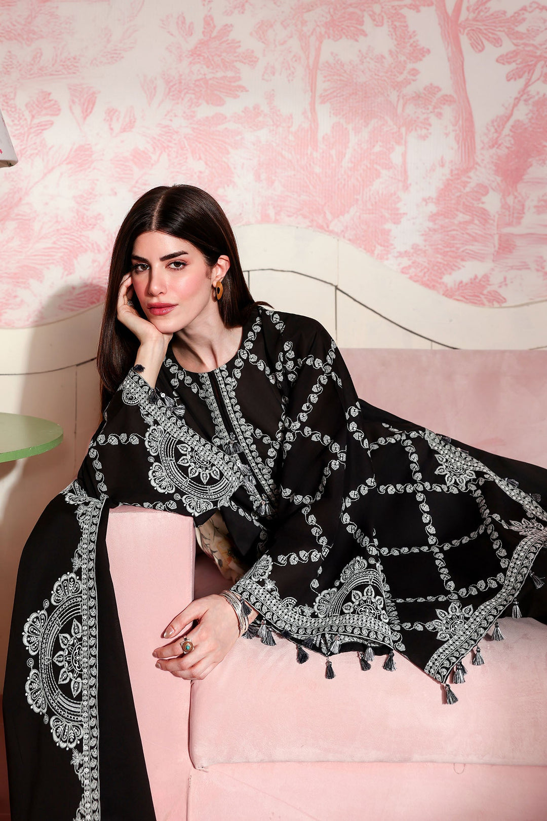 Cross Stitch - Charcoal Charm Printed Lawn Unstitch Suit For Women - 3 Piece