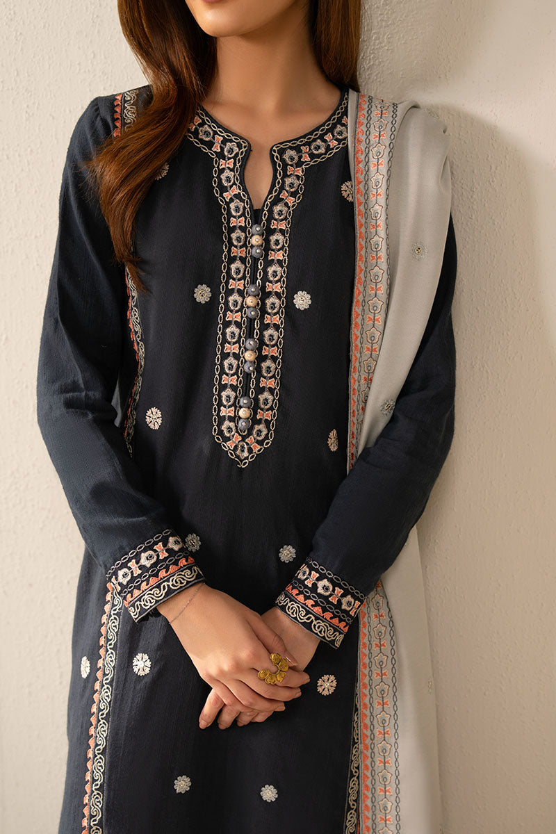 Cross Stitch - Cherry Wood Slub Khaddar Suit For Women - Blue - 2 Piece