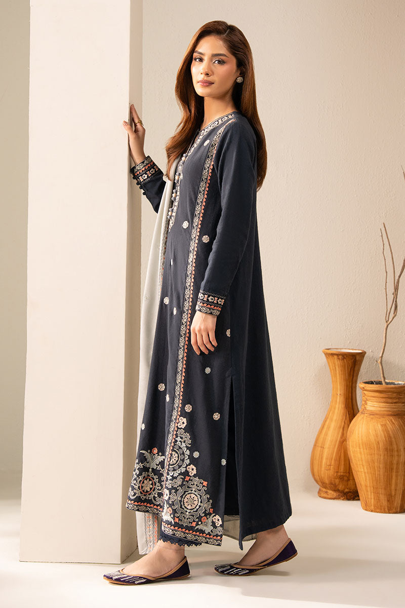 Cross Stitch - Cherry Wood Slub Khaddar Suit For Women - Blue - 2 Piece