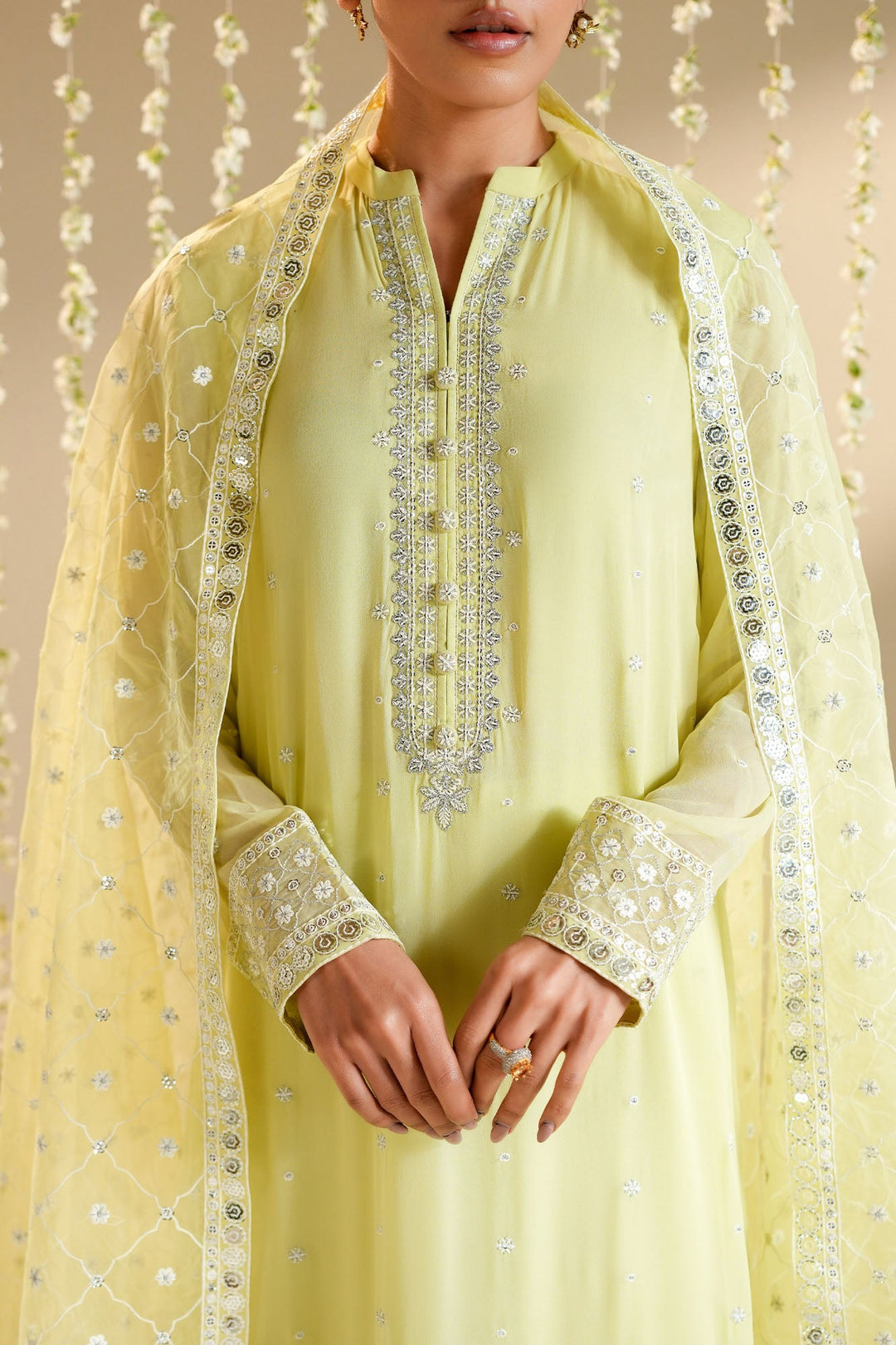 Cross Stitch - Chiffon Citrus Bloom Suit For Women - Green - 3 Piece