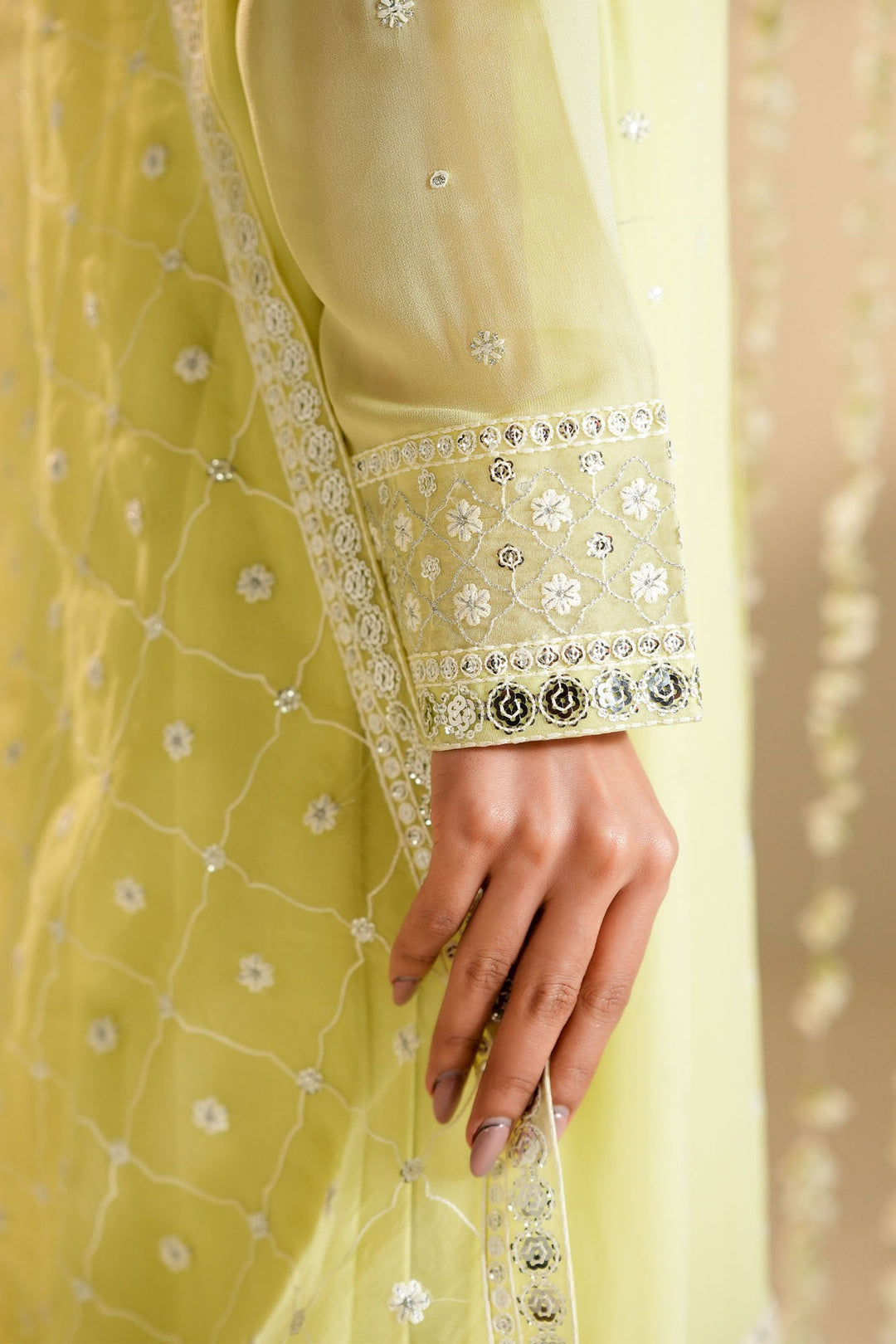 Cross Stitch - Chiffon Citrus Bloom Suit For Women - Green - 3 Piece