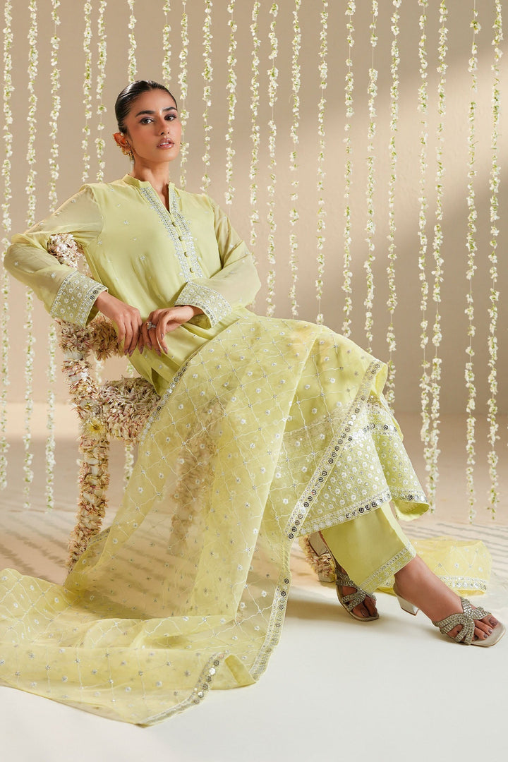 Cross Stitch - Chiffon Citrus Bloom Suit For Women - Green - 3 Piece