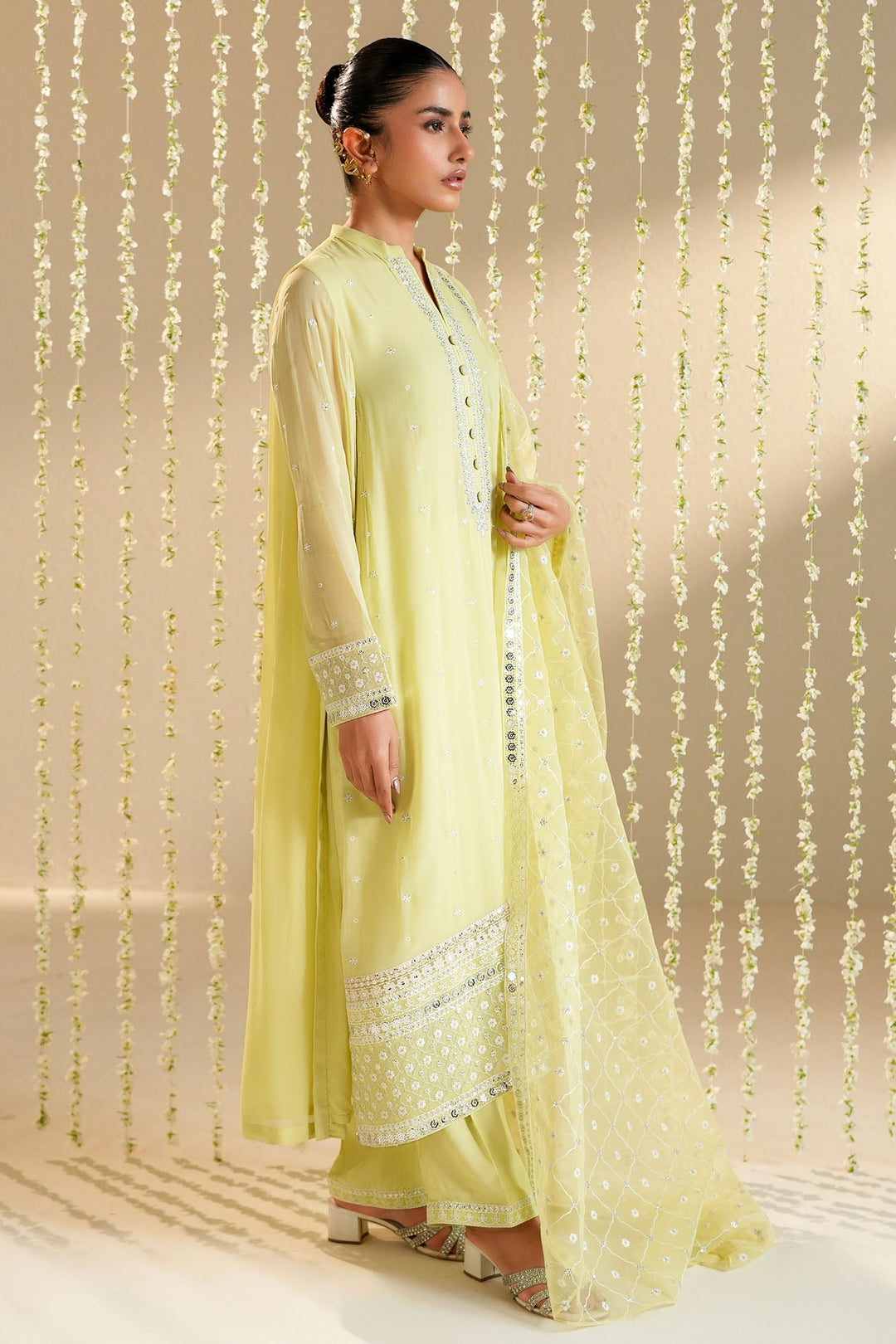 Cross Stitch - Chiffon Citrus Bloom Suit For Women - Green - 3 Piece