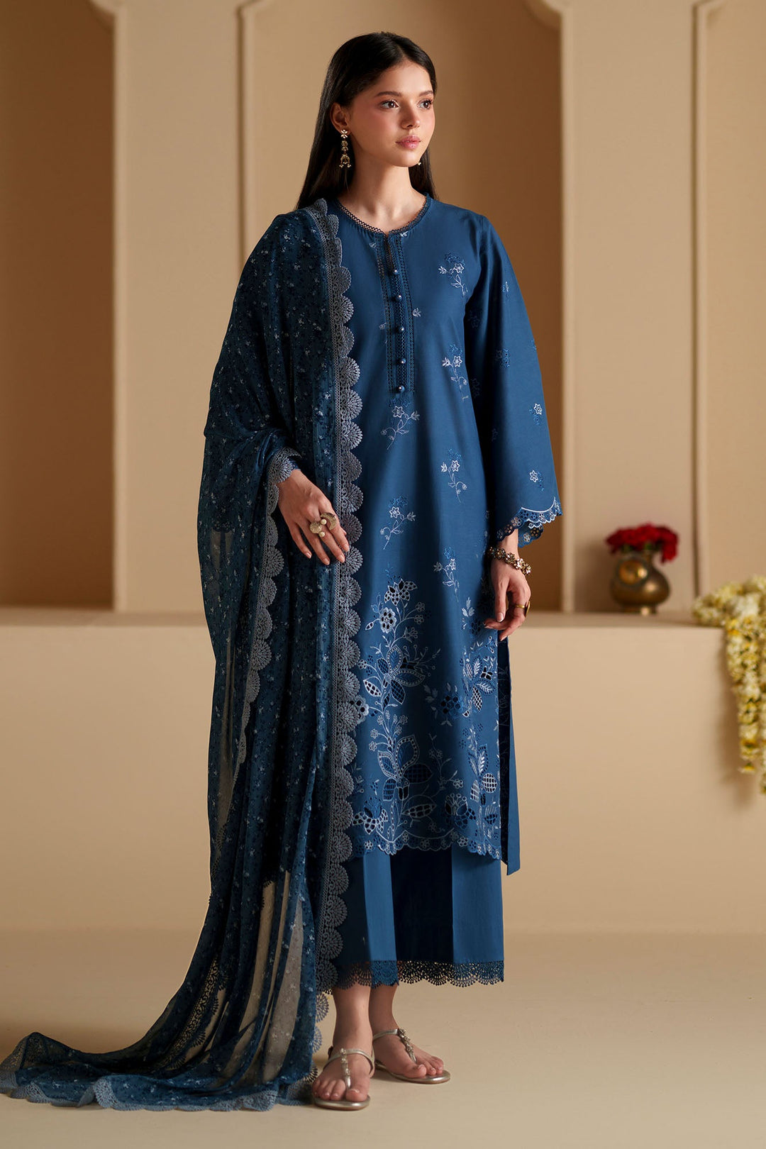 Cross Stitch - Cobalt Silk Chikankari Lawn Suit For Women - 3 Piece