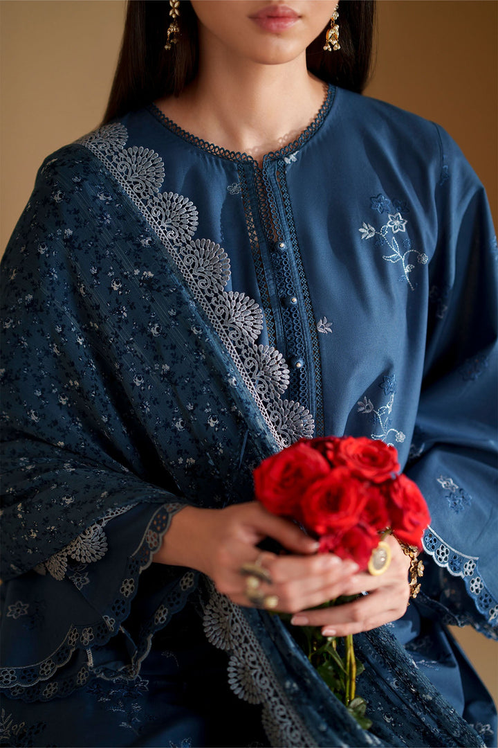 Cross Stitch - Cobalt Silk Chikankari Lawn Suit For Women - 3 Piece