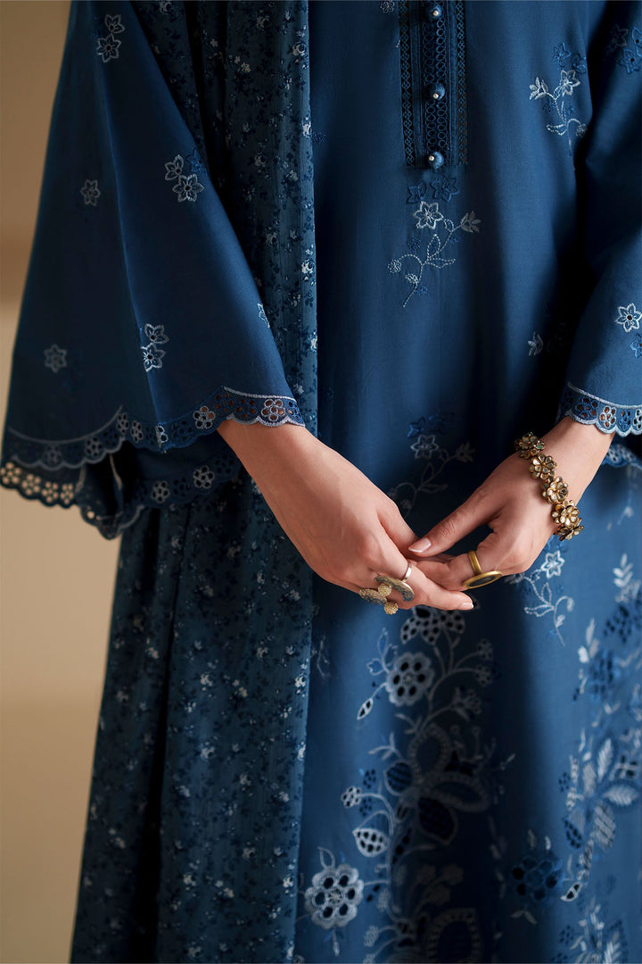 Cross Stitch - Cobalt Silk Chikankari Lawn Suit For Women - 3 Piece