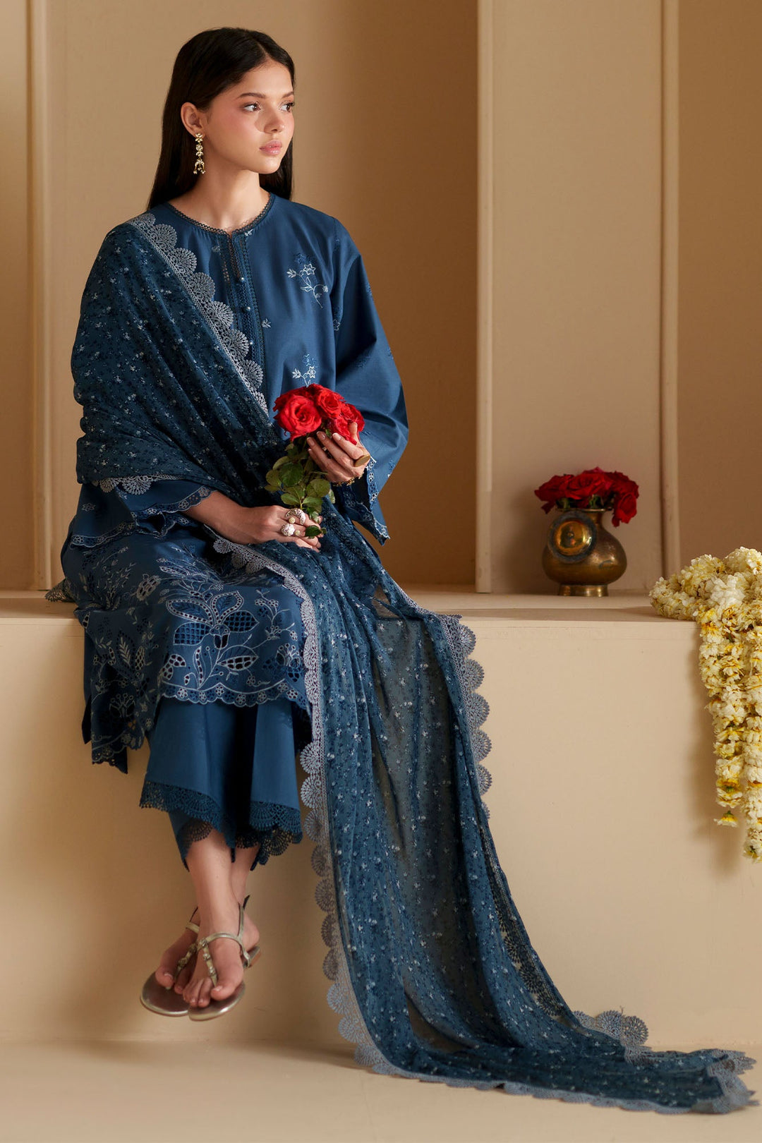 Cross Stitch - Cobalt Silk Chikankari Lawn Suit For Women - 3 Piece