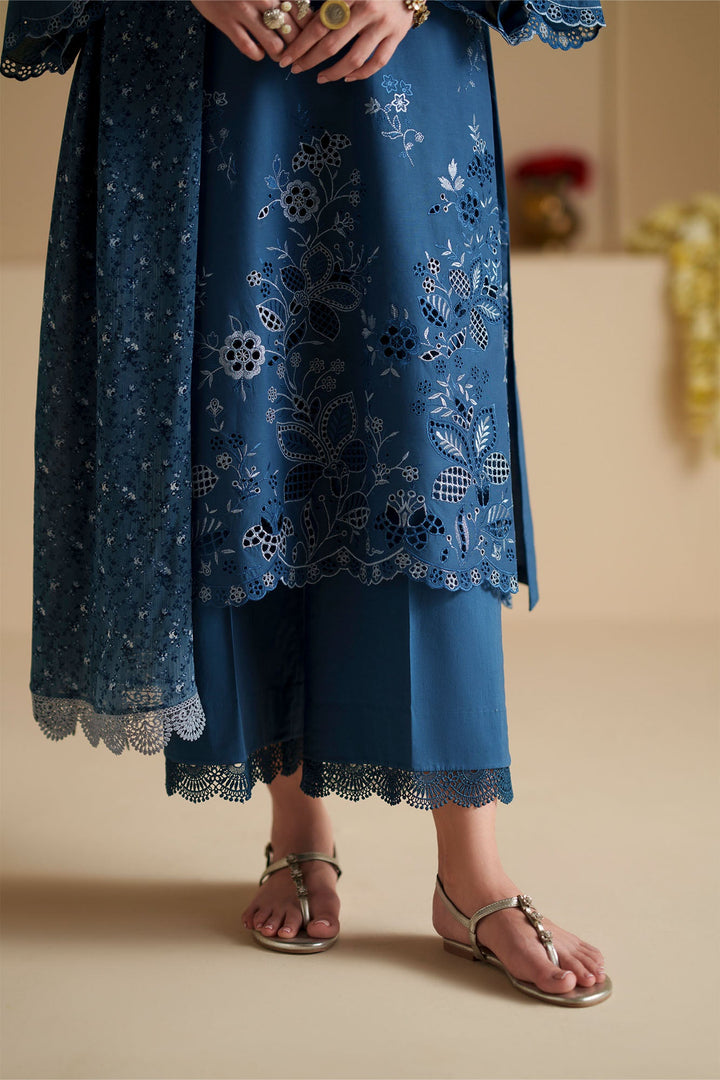 Cross Stitch - Cobalt Silk Chikankari Lawn Suit For Women - 3 Piece