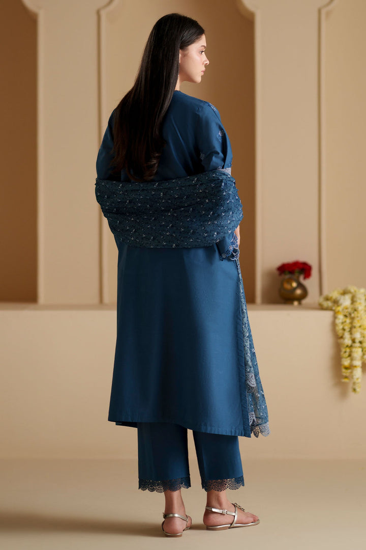 Cross Stitch - Cobalt Silk Chikankari Lawn Suit For Women - 3 Piece