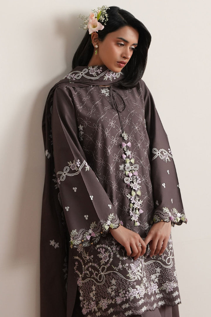 Cross Stitch - Cocoa Whisper Embroidered Lawn Unstitch Suit For Women - 3 Piece