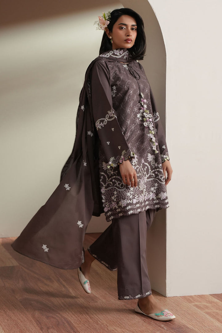 Cross Stitch - Cocoa Whisper Embroidered Lawn Unstitch Suit For Women - 3 Piece